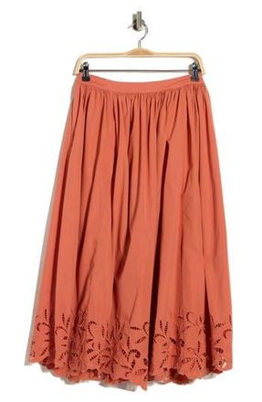 Nordstrom Schiffly Cotton Eyelet Midi Skirt in Coral Apricot at Nordstrom Rack, Size Xx-Small