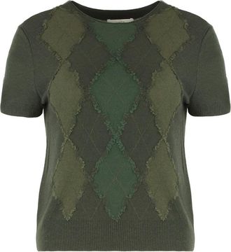 Vince Argyle Short-Sleeve Sweater In A Wool Blend