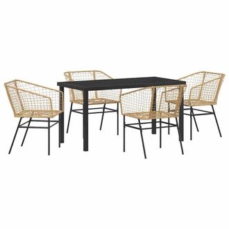 Berkfield Home 5 Piece Garden Dining Set Brown Poly Rattan