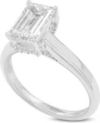 LuvMyJewelry Eris 14K White Gold Emerald Lab Grown Hidden Halo Diamond Engagement Ring - 2.16 Ct