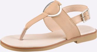 Heine Zehentrenner HEINE, Damen, Gr. 36, sand, Glattleder, Leder, Rindsleder, Schuhe Zehentrenner