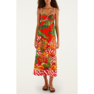 Farm Rio Fruit Trolley Midi Dress in Fruit Trolley Red at Nordstrom, Size X-Large
