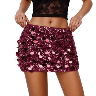 Generic Sequin Skirt for Women Stretchy Bodycon Mini Sparkly Glitter Shiny Skirts Night Out Black Mini Skirt for Party