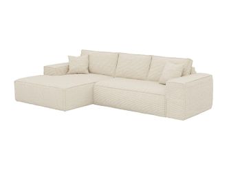Vente-Unique Sof&aacute; rinconera izquierda convertible express de pana beige - Cama de 140 cm - Colch&oacute;n de 13 cm con viscoel&aacute;stica - AMELIA