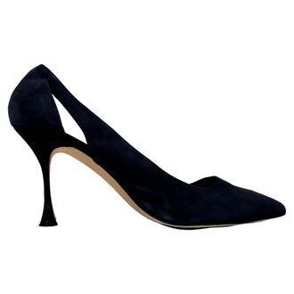 Manolo Blahnik Manolo Blahnik Uitgesneden Puntige Teen Stiletto in Marineblauw Su&egrave;de