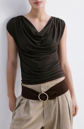 Mango Camiseta Cowl Neck T-Shirt in Brown at Nordstrom, Size Xx-Small