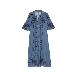 Zimmermann Midi Dresses, female, Blue, Size: XS Aster Embroidered Scalloped-Hem Midi Dress