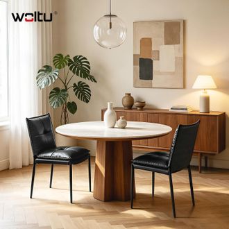 Woltu Woltu Juego De 2 Sillas Acolchadas Para Comedor/cocina - Respaldo Alto, Acolchado De Doble Capa, Patas De Metal, Estilo Moderno, Piel Sint&eacute;tica Negro