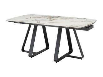 Vente-Unique Mesa de comedor extensible 6 a 10 cubiertos de vidrio templado y cer&aacute;mica - Efecto m&aacute;rmol blanco y negro - MARDONA