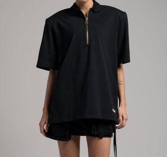 The Attico Pre-Loved Polo Shirt With Front Zip With Logo And Shoulder Pads In Black