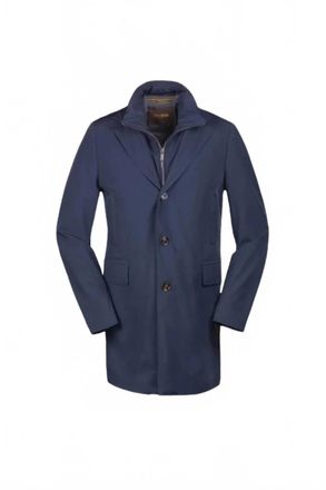 Moorer Mens Lapel Mid Length Coat In Dark Blue