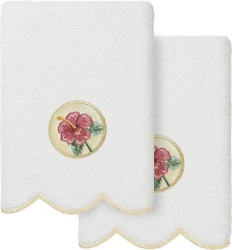 Linum Home Textiles 100% Turkish Cotton Maui Scallop 2Pc Embellished Hand Towel Set