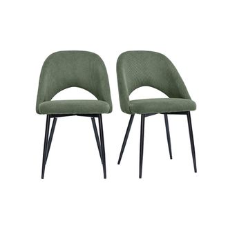 Miliboo Sillas Vintage De Tela De Pana Verde Caqui Y Metal Negro (juego De 2) Cosette