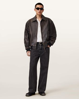 AllSaints Marco Oversized Leather Bomber Jacket