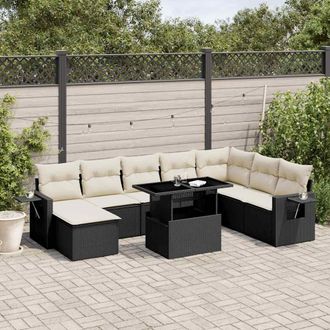 vidaXL Set De Sof&aacute;s De Jard&iacute;n 8 Piezas Y Cojines Rat&aacute;n Sint&eacute;tico Negro Vidaxl