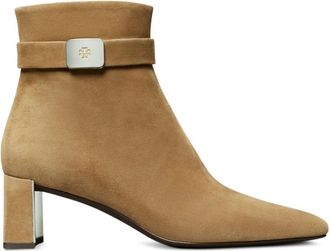 Tory Burch Georgia Ankle Boot - Dames - Laarzen met Hak - Bruin - 39 1/2 EU - Leer - Schoenen