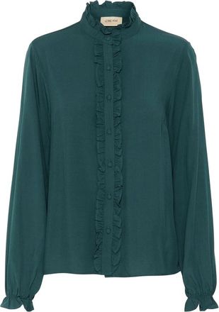 Cream Frill Shirt met Pofmouwen Sea Moss - Dames - Overhemden - Groen - M - Overhemden