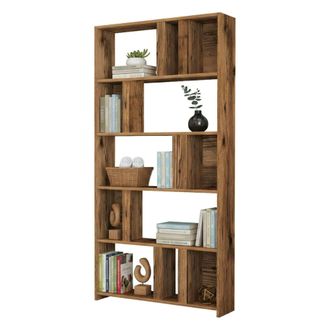 Dmora Librer&iacute;a Karl, Biblioteca 5 Estantes, Montaje En Pared, Estructura Color Nogal, 90x20x180h Cm Marr&oacute;n Nogal