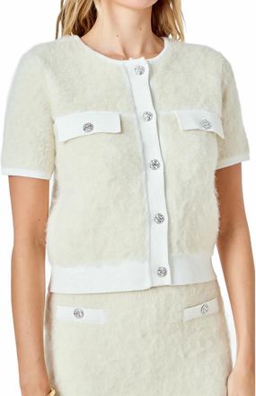 English Factory Round Neck Short Sleeve Cardigan In Beige