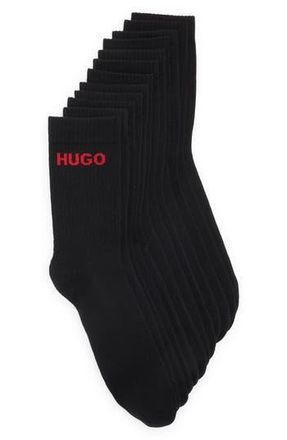 BOSS Rib Logo 6-Pack Crew Socks in Black at Nordstrom Rack