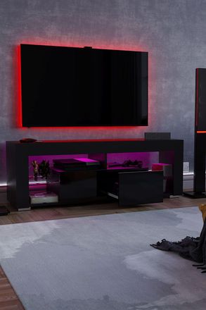 Home Discount Vida Designs Luna 2 Drawer LED TV Unit Storage Home Entertainment Living Room Bedroom Furniture 450 x 1300 x 350 mm in Black