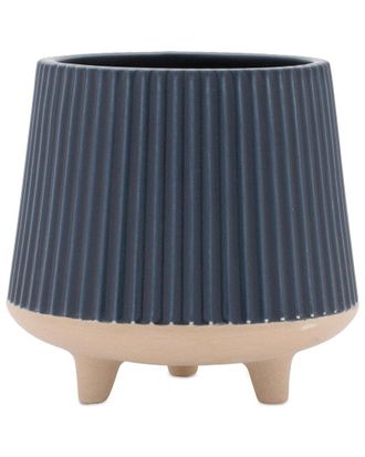 Melrose International Set Of 2 Ceramic Ribbed Footed Planter
