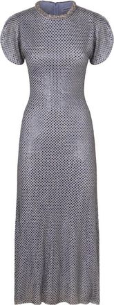 Self Portrait Rhinestone Mesh Midi Jurk - Dames - Casual kleedjes - Blauw - XS - Polyester - Kleedjes