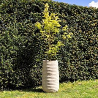PRIMROSE Tall Round Ribbed Terracotta Planter In Cream 80cm in Beige
