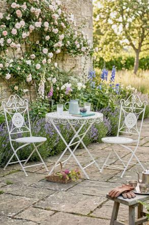 Dibor Vintage 3 Piece Cream Alfresco Garden Dining Table & Chair Folding Bistro Set | Size: Large