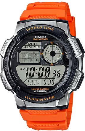 Casio Mens Digital Watch with Black Dial & Orange Strap - AE-1000W-4BV