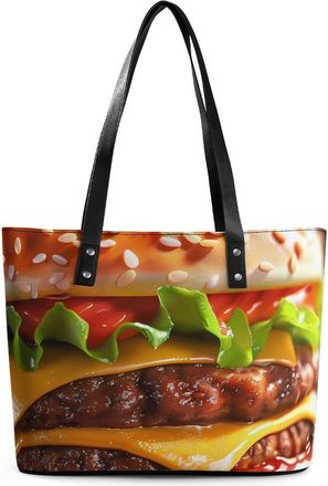 Generic Cheeseburger Fast Food Pattern Tote Bags for Women Cute Shoulder Purses Handbags