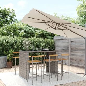 vidaXL Mesa Bar Y Taburetes Jard&iacute;n 7 Pzas Madera Acacia Rat&aacute;n Pe Gris Vidaxl