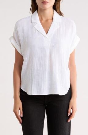 Eileen Fisher Notch Collar Roll Cuff Shirt in White at Nordstrom Rack, Size X-Large