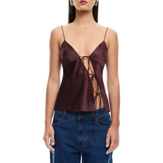 Lioness Mariah Tie Closure Satin Camisole in Garnet at Nordstrom Rack, Size X-Large