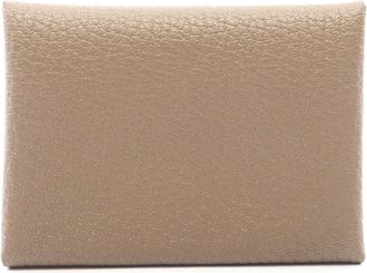 Herm&egrave;s Beige Etoupe Gray Chevre Leather Leather Coin Purse/Coin Case (Pre-Owned)
