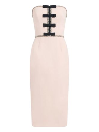 Jenny Packham Odette bow embellished dress - women - Polyester/Polyurethane - 14 - Neutrals