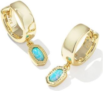 Kendra Scott Mini Ellie Wide Huggie Hoop Earrings in Gold Blue Lab Grown Opal at Nordstrom