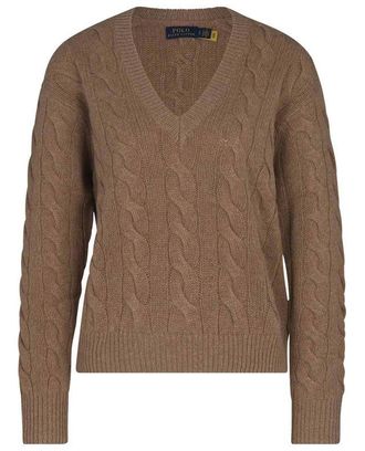Ralph Lauren Zopfstrickpullover aus Wolle und Kaschmir mit V-Ausschnitt