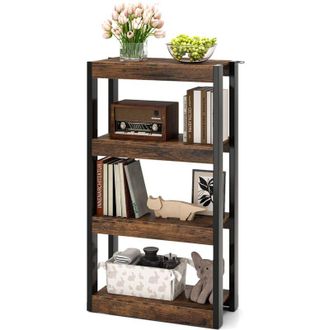 Costway Costway - 4 Tier Bookshelf Wooden Bookcase with Dual Anti-Tipping Kits-Coffee