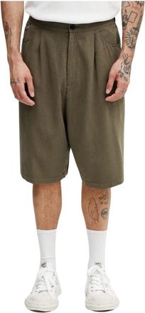 Undercover Shorts met hoge taille en plooien - Heren - Korte broeken - Groen - Maat: XL Katoen
