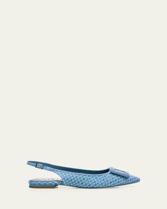 Roger Vivier Gommettine Denim Slingback Flats