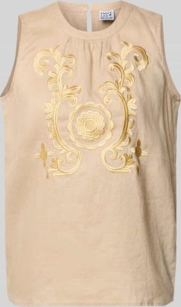 Emily van den Bergh Blusentop aus Leinen mit Stitchings in Sand, Gr&ouml;&szlig;e 36