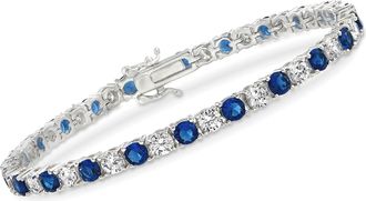 Ross-Simons Simulated Sapphire and CZ Tennis Bracelet in Sterling Silver