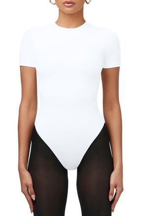 Naked Wardrobe Smooth Crewneck Bodysuit in White at Nordstrom, Size X-Large