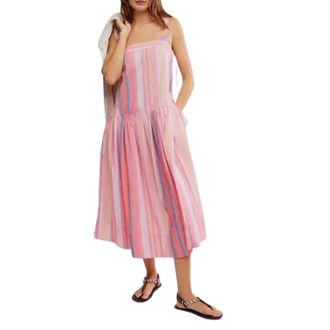 Free People Womens Primavera Striped Midi Dress In Strawberry Combo