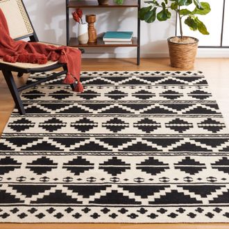 Safavieh Dhurries Hand Made Area Rug, Black / Ivory Bohemian Style Non Shedding