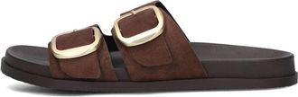 Notre-V Bruine su&egrave;de slippers met gesp - Dames - Sandalen - Bruin - 36 EU - Su&egrave;de - Schoenen