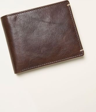 Fat Face FatFace Chocolate Brown Corner Stitch Detail Leather Wallet
