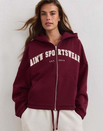 Aim'n felpa varsity con cappuccio e zip in merlot-Rosso