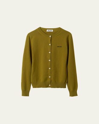 Miu Miu Intarsia Logo Cashmere Cardigan